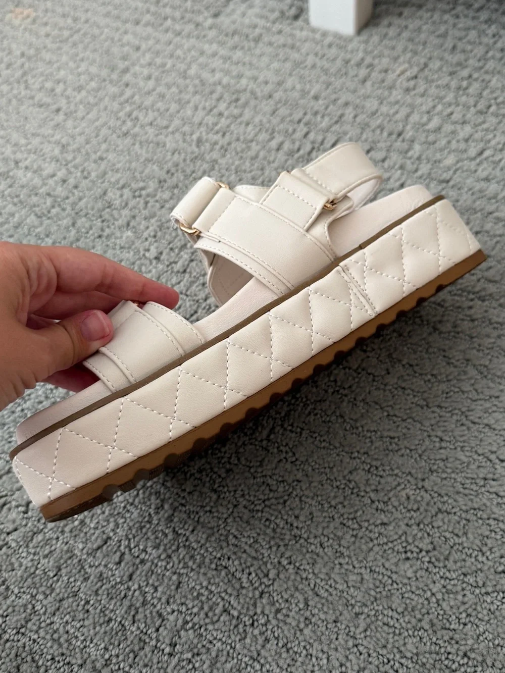 Steve Madden Cream Platform Sandals with Gold Hardware
